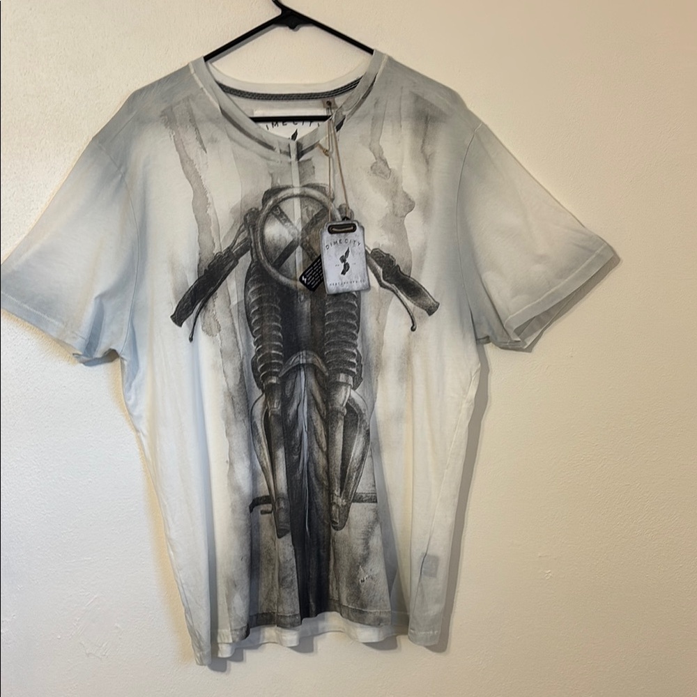 Dime City 2xl Men's Graphic T-Shirt - white- Gray motorcycle print NWT